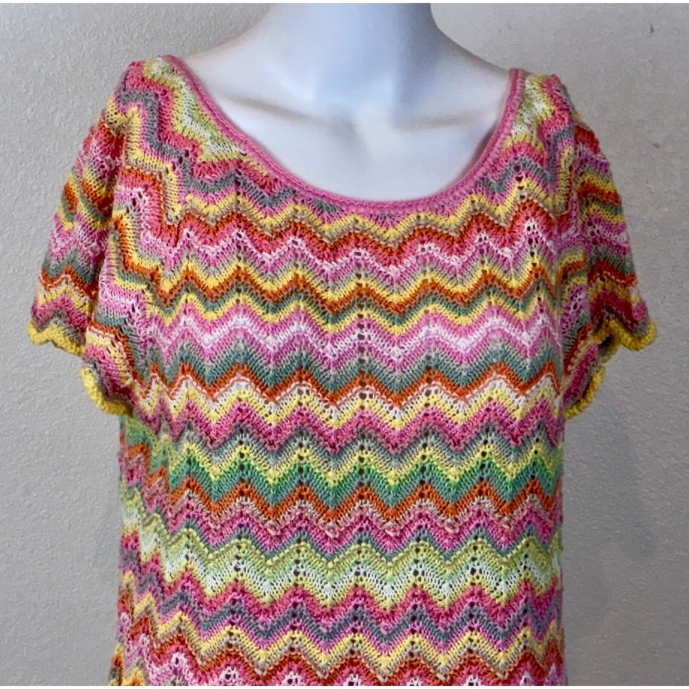 Vintage Sigrid Olsen Rainbow Chevron Crochet Sweater Size L Festival Fairy Twee - Picture 2 of 16